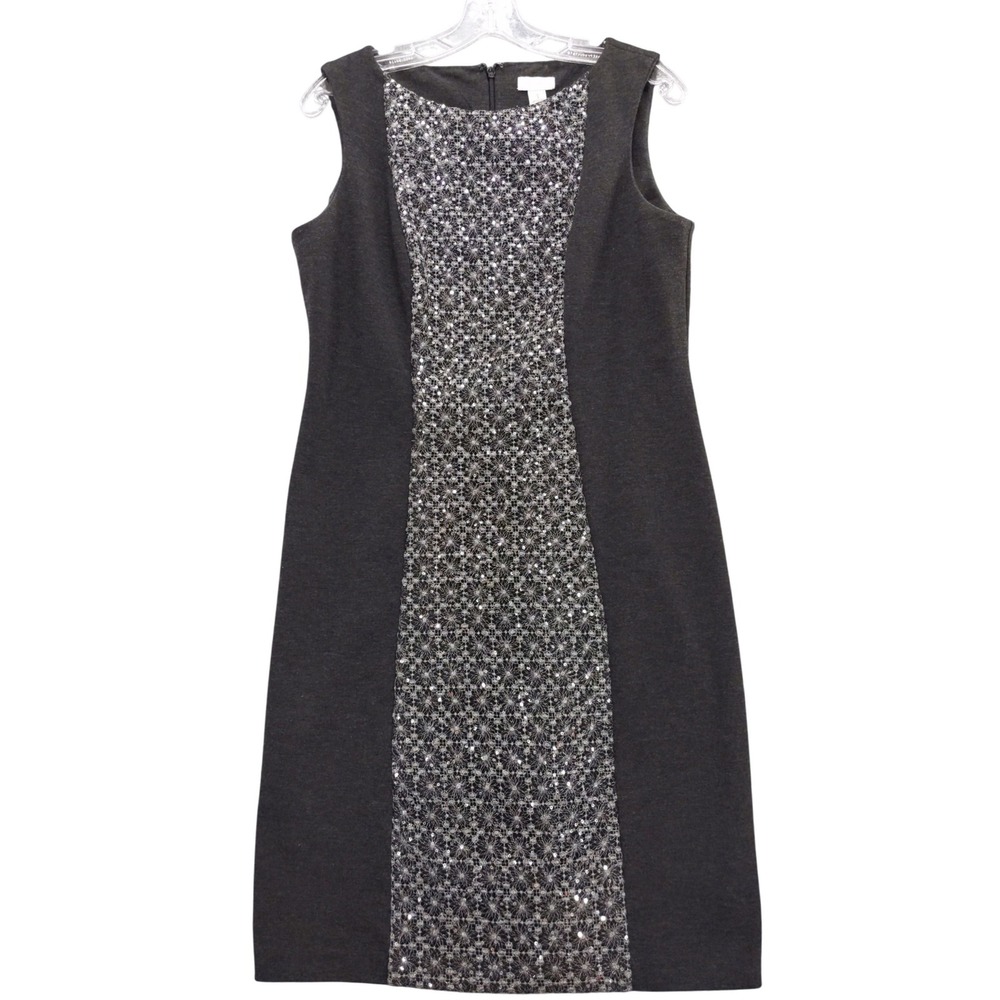 Chico's Embroidered Sequined Dress Size 1‎ M Gray Sleeveless
